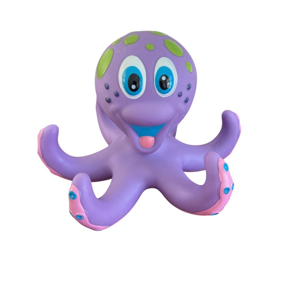 Nuby Purple Pink Octopus Bath Toy Green Spots Rubber Tub Toy Floating